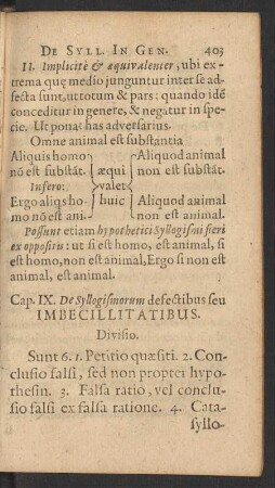 Cap. IX. [XI.] De Syllogismorum defectibus seu Imbecillitatibus.