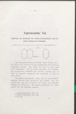 Beiträge zur Kenntnis des β-Benzyl-Isochinolin und des p-Oxy-β-Benzyl-Isochinolins
