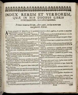 Index Rerum Et Verborum, Quæ In His Duobus Libris Continetur, Locupletissimus