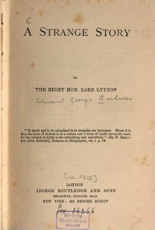 Lord Lytton's novels, 13. A strange story