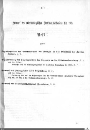 Staatshaushaltsplan 1918, Heft 1