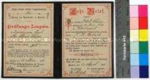 Lehrbrief und Prüfungs-Zeugnis für den Zimmerlehrling Paul Schöne, Familiennachlass Oskar Müller; Dresden, 1908