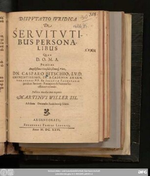 Disputatio Iuridica De Servitutibus Personalibus