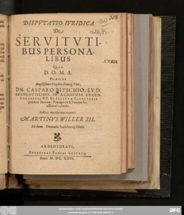 Disputatio Iuridica De Servitutibus Personalibus