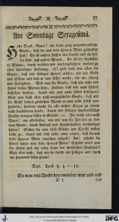 Am Sonntage Sexagesimä.