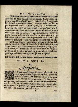 Sectio I. Caput III. De Apoplexia.