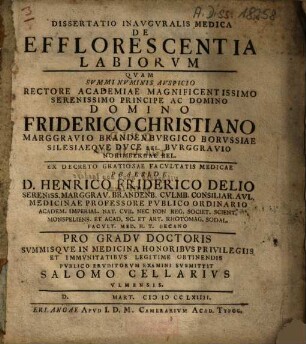 Dissertatio Inavgvralis Medica De Efflorescentia Labiorvm