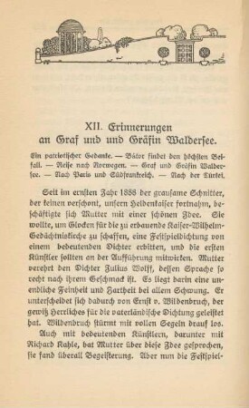 XII. Erinnerungen an Graf [und] Gräfin Waldersee