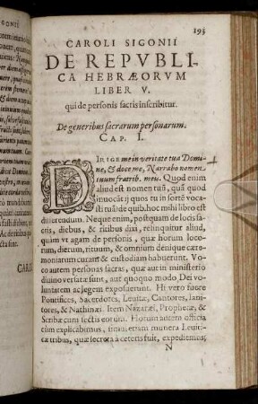 Liber V. qui de personis sacris inscribitur