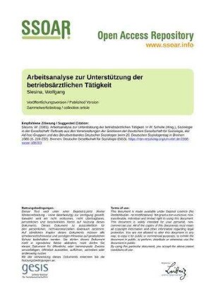 Arbeitsanalyse zur Unterstützung der betriebsärztlichen Tätigkeit