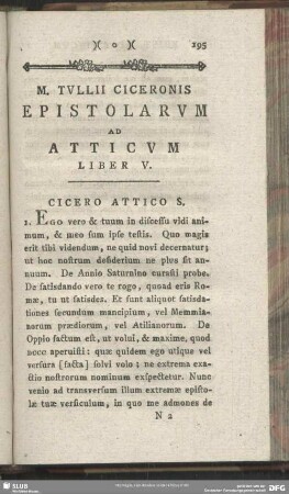 Epistolarum Ad Atticum Liber V