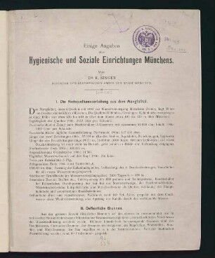 Einige Angaben über hygienische und soziale Einrichtungen Münchens