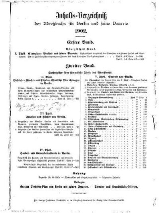 Inhalts= Verzeichniß des Adreßbuchs für Berlin und seine Vororte 1902