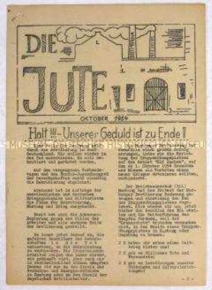 Hektografierte Zeitung der KPD Hamburg-Harburg für die Beschäftigten der Jute-Spinnerei gegen Pläne der Regierung zur Wiederbewaffnung der Bundesrepublik