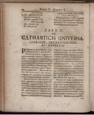 Pars V. De Catharticis Universalioribus, Secretioribus, Et Expertis.