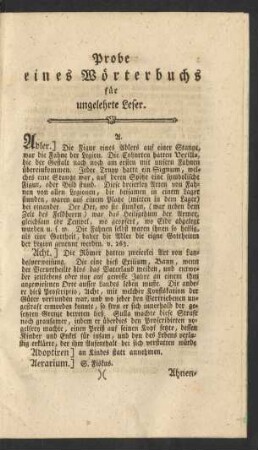 Probe eines Wörterbuchs für ungelehrte Leser