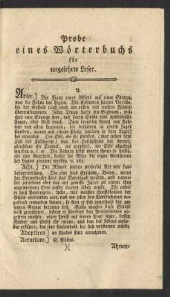 Probe eines Wörterbuchs für ungelehrte Leser
