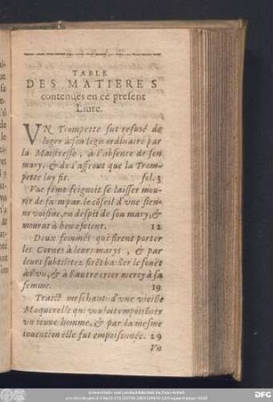 Table Des Matieres contenuës en ce present Livre.