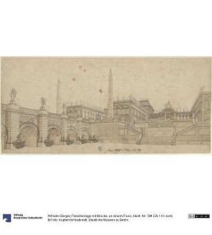 Palastanlage mit Brücke, an einem Fluss