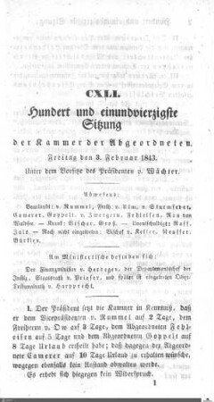 141. Sitzung, Stuttgart, 3.2.1843