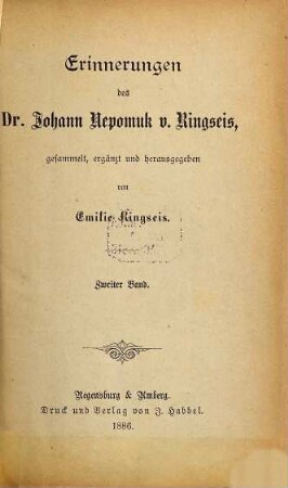 Erinnerungen des Dr. Johann Nepomuk v. Ringseis, 2