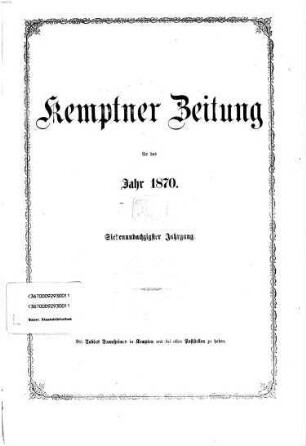 Kemptner Zeitung. 1870,1 = Jg. 87