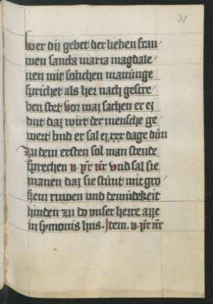 Fünfgliedrige Gebetsbetrachtung zu Maria Magdalena, unterbrochen jeweils durch fünf Paternoster