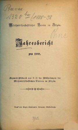 Jahres-Bericht : für .... 1888