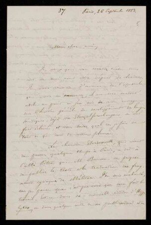 Nr. 5: Brief von Ernest Renan an Paul de Lagarde, Paris, 26.9.1853