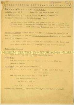 Maschinengeschriebener programmatischer Wahlaufruf zur Unterstützung Adolf Hitlers - Kritik an Papen-Regierung der Renten- und Sozialkürzungen und nur kurzfristigen Wirtschaftstärkung