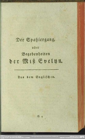 Der Spatziergang, oder Begebenheiten der Miß Evelyn