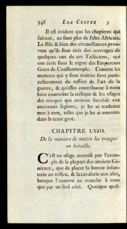 Chapitre LXIII. De la maniere de mettre les troupes en bataille