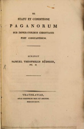 De Statu et Conditione Paganorum sub imperatoribus Christianis post Constantinum