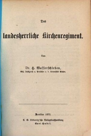 Das landesherrliche Kirchenregiment