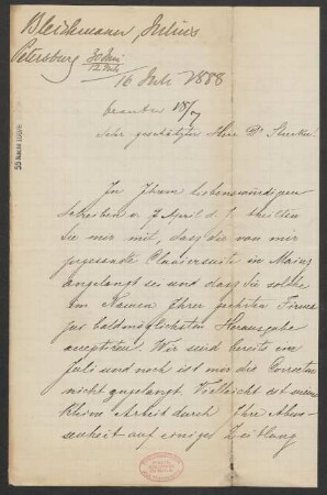 Brief an Ludwig Strecker  an B. Schott's Söhne : 30.06.1888