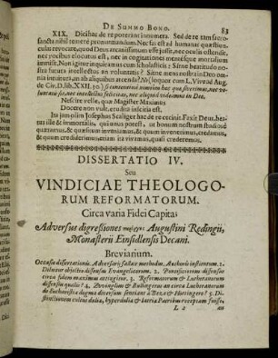 Dissertatio IV. Seu Vindiciae Theologorum Reformatorum.