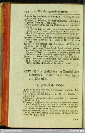 XXIX. Die vorzüglichsten, in Deutschland gedruckten, Bücher in fremden lebenden Sprachen