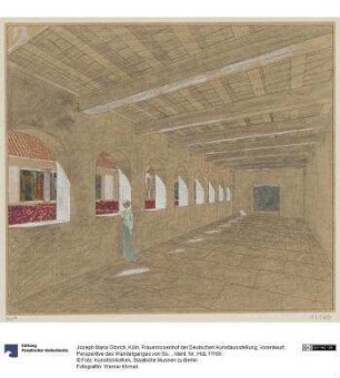 Köln, Frauenrosenhof der Deutschen Kunstausstellung, Vorentwurf, Perspektive des Wandelganges von Süden