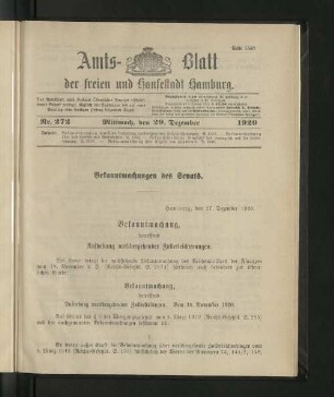 No. 272, 29. Dezember 1920