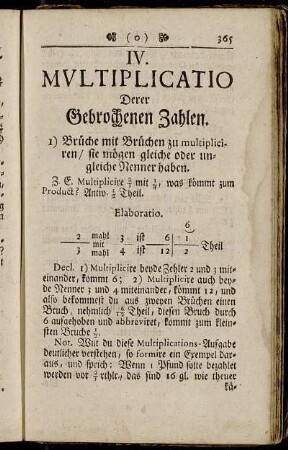 IV. Multiplicatio Derer Gebrochenen Zahlen.