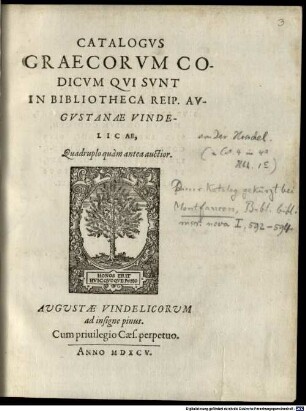 Catalogvs Graecorvm Codicvm Qvi Svnt In Bibliotheca Reip. Avgvstanae Vindelicae, Quadruplo quam antea auctior