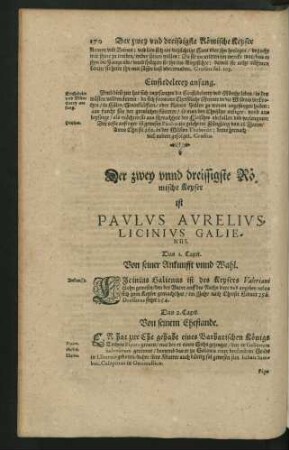 Der zwey unnd dreissigste Römische Keyser ist Paulus Aurelius Licinius Galienus.