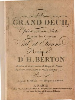 Le grand deuil : opéra en un acte ; représenté sur le Théâtre de l'Opéra Comique
