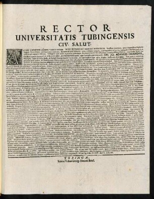 Rector Universitatis Tubingensis Civ. Salut.