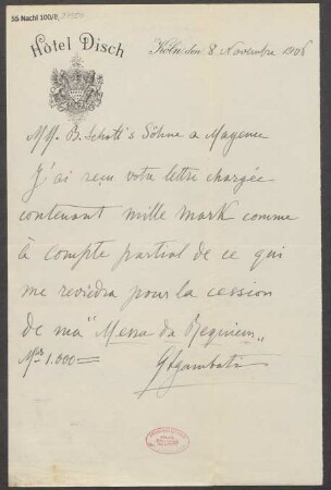 Brief an B. Schott's Söhne : 08.11.1906