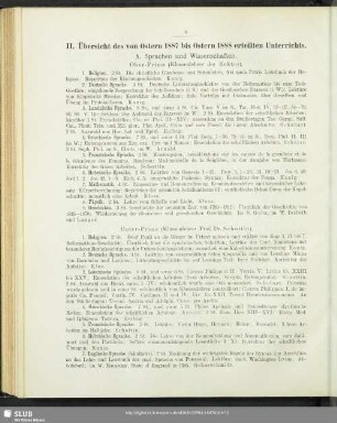 II. Übersicht des von Ostern 1887 bis Ostern 1888 erteilten Unterrichts