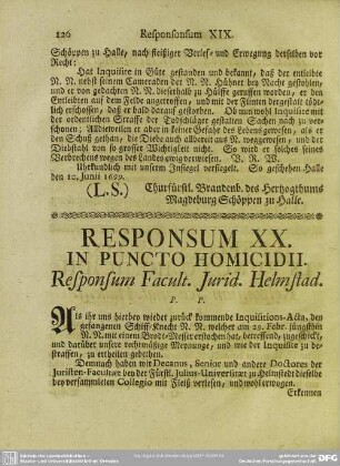 Responsum XX. In Puncto Homicidii