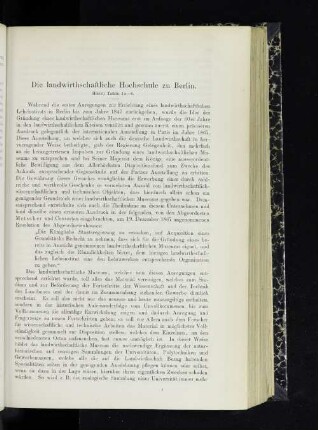 Die landwirthschaftliche Hochschule zu Berlin