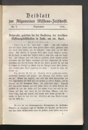 Beiblatt Nr. 9. September 1916