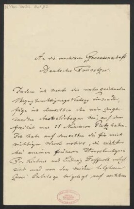 Brief an Genossenschaft Deutscher Tonsetzer : 21.11.1903